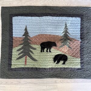 Donna Sharp Signed BEAR LAKE Standard Pillow Sham   APPLIQUED QUILTED Velvet